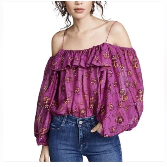 Ulla Johnson Fuchsia Pink Silk Coline Blouse Shirt Cold Shoulder Top Size S - Picture 3 of 8